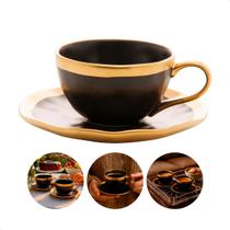 Xícara Para Café Expresso Com Pires Porcelana Luxo Preta E Ouro 90ml