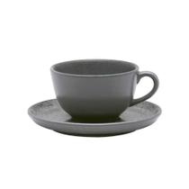 Xícara Para Chá Com Pires Em Cerâmica Flat Gray 200ml Oxford Xícara Para Chá Com Pires Em Cerâmica Flat Gray 200ml Oxford