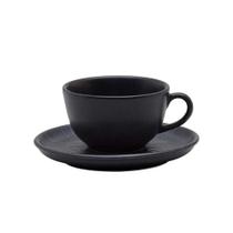 Xícara Para Chá Com Pires Em Cerâmica Flat Ônix 200ml Oxford Xícara Para Chá Com Pires Em Cerâmica Flat Ônix 200ml Oxford