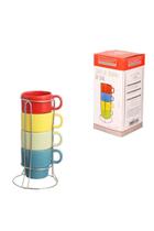 Xícara Para Chá De Porcelana Colorida Com Suporte - 200ml (4 Peças)