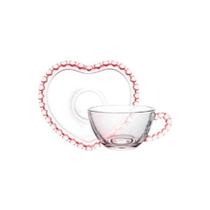 Xícara para chá em cristal Lyor Coração 170ml borda rosa