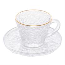 Xícara para Chá Petra com Pires em Cristal e Borda Dourada 180ml - Lyor