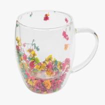 Xícara Vidro Parede Dupla Com Flor Seca 350ML Xícara Vidro Parede Dupla Com Flor Seca 350ML