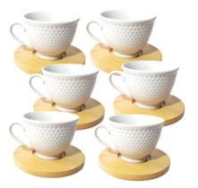 Xícaras Café Conjunto 6 Xícaras Porcelana E 6 Pires Bambu - wincy