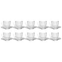 Xícaras Chá e Café Vidro 220mL Transparente C/ Pires - 10un
