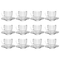 Xícaras Chá e Café Vidro 220mL Transparente C/ Pires - 12un