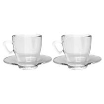 Xícaras Chá e Café Vidro 220mL Transparente C/ Pires - 2un