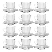 Xícaras Chá Moderna C/ Pires Vidro 220mL Transparente - 12un