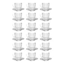 Xícaras Chá Moderna C/ Pires Vidro 220mL Transparente - 18un