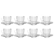 Xícaras Chá Moderna C/ Pires Vidro 220mL Transparente - 8un