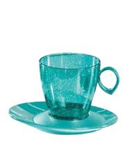Xícaras de Café, Chá, Capuccino e Leite Azul Turmalina c/ Glitter 180mL c/Pires-Tupperware