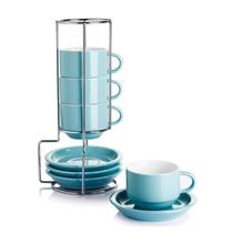 Xícaras de café expresso, porcelana sueca, 75 ml com pires, conjunto de 4 turquesas Xícaras de café expresso, porcelana sueca, 75 ml com pires, conjunto de 4 turquesas