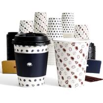 Xícaras de café HF HOFTEN 350 ml com tampas, mangas e agitadores, pacote com 100