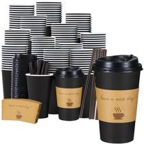 Xícaras de café Lamosi, pacote de 50 onças, com tampas, palitos e mangas Xícaras de café Lamosi, pacote de 50 onças, com tampas, palitos e mangas