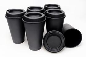Xícaras de café reutilizáveis Rolling Sands 500mL, pacote com 6 tampas pretas