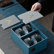 Xícaras de Chá de Cerâmica Japonesa (4 Peças) - Conjunto com Bule para Chá Kung Fu e Caixa de Presente