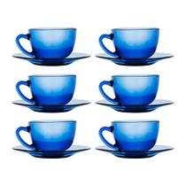 Xícaras de Chá de Vidro Azul 245 ml Conj. c/ 12 Peças - 6 Xícaras c/ 6 Pires - Fratelli
