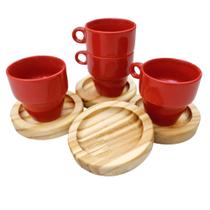 Xícaras Empilháveis Cantinho do Café com Pires Madeira