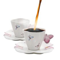 Xicaras Porcelana Com Pires Café 100ml Borboletas Jogo 2 Pçs