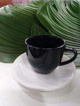 Xícaras pretas de chá 170m com pires branco - Lb