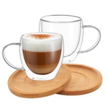 Xicaras Vidro Duplo 100ml Com Pires Caneca Parede Dupla 2un