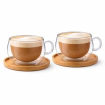 Xicaras Vidro Duplo 140ml Com Pires Caneca Parede Dupla 2un Xicaras Vidro Duplo 140ml Com Pires Caneca Parede Dupla 2un