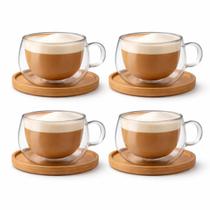 Xicaras Vidro Duplo 140ml Com Pires Caneca Parede Dupla 4un Xicaras Vidro Duplo 140ml Com Pires Caneca Parede Dupla 4un