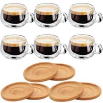 Xicaras Vidro Duplo Com Pires Caneca Parede Dupla 6 Un 150ml