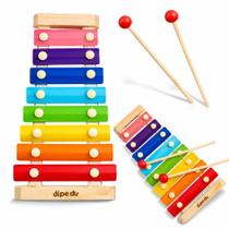Xilofone Infantil 8 Notas Madeira Colorido Educativo Musical Com Baquetas Coordenação Motora Premium 1 Unidade