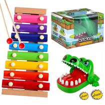 Xilofone Infantil Brinquedo + Jogo Croc Croc Crocodilo Morde Dedo