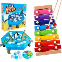 Xilofone Infantil Brinquedo + Jogo de Mesa Quebra Gelo do Pinguim Jogo de Tabuleiro