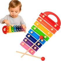 Xilofone Infantil Metal Madeira 8 Notas Colorido C/2 Baqueta