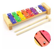 Xilofone Metalofone Infantil C 8 Notas Cor Colorido Madeira