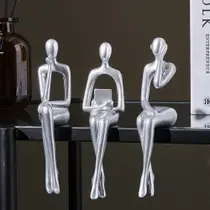 XINXAUN Silver Decor Thinker Statue Ornamentos Esculturas de decoração abstrata Estátua de resina Objetos decorativos modernos Decoração de mesa Estatuetas de decoração de prateleiras pequenas Decorações de casa para sala de estar