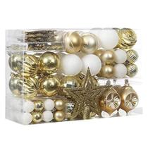 XmasExp 103-Pack Enfeites de Bola de Natal Variados Conjunto de Bola de Natal à prova de quebra com pacote de presente reutilizável portátil para decoração de árvore de Natal (Ouro)