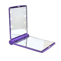 XMSJSIY LED Travel Makeup Mirror, espelho compacto com1x/2x de aumento, espelho de vaidade de dupla face com luzes portáteis iluminadas dobráveis espelho cosmético de mesa, espelho de bolsa de bolso portátil (roxo)