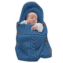 XMWEALTHY Newborn Baby Wrap Swaddle Blanket Knit Sleeping Bag Receiving Blankets Stroller Wrap for Baby (Dark Blue) (0-6 Month)