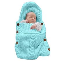 XMWEALTHY Newborn Baby Wrap Swaddle Blanket Knit Sleeping Bag Receiving Blankets Stroller Wrap for Baby (Sky Blue) (0-6 Month)
