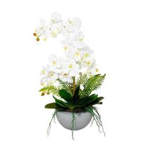 (XPLENDOR) Arranjo Grande De Orquideas Brancas Vaso Decorativo Flores Artificiais Orquidea