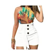 Y2K Solid Button Front Shorts Tie Cintura Praia Verão Shorts de cintura alta Roupas femininas