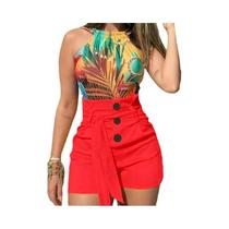 Y2K Solid Button Front Shorts Tie Cintura Praia Verão Shorts de cintura alta Roupas femininas