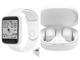 Y68 Branco Macaron Smartwatch Bluetooth Fitnes Esportivo + Fone Bluetooth