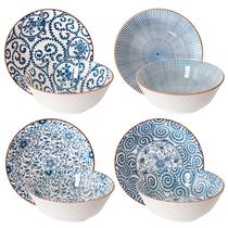 YALONG 8 polegadas 40 onças tigelas de cerâmica para cozinha Deep Soup Pho Bowls, Blue White Large Porcelain Salad Bowls Set for Ramen Pasta Cereal Dessert empilhável Deep Noodle Servindo Bowls Set of 4 para presente