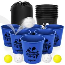 Yard Pong Game ropoda Giant com baldes e bolas duráveis azuis