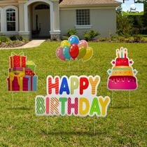 Yard Signs Yard Expressions Feliz Aniversário, 4 peças com estacas