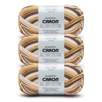 Yarn Caron All Day Cotton, pacote com 3 unidades, 100% algodão mercerizado