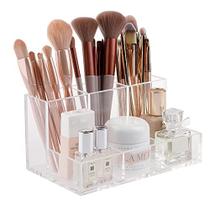 Yesesion Clear Makeup Brush Holder, Organizador de cosméticos com 6 compartimentos, Caixa de Armazenamento Desktop Vitrine para Fornecimento de Beleza, Batom, Joias, Papelaria na Vaidade, Casa de Banho, Bancada, Escritório
