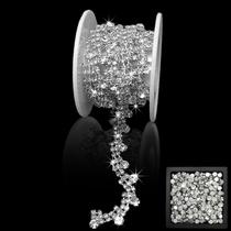 Yhsheen Cinta de Strass de 3 Yardas con Cadena y 100 Piezas de Strass para Coser, Aplicación de Cinta de Strass de Cristal por Metro para Vestidos DIY, Boda, Fiesta, Navidad y Disfraces (Plateado-2)