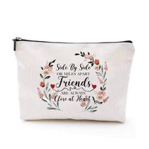 YouFangworkshop Fun Friendship Makeup Bag - Side By Side or Miles Apart Travel Portable Makeup Pouch Long Distance Friendship Gifts for Best Friend Sister Bestie Girlfriends Makeup Case