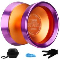 Yoyos YOSTUDIO Yoyo Professional sem resposta com anéis duplos de liga de alumínio, Pro Tricks Yoyos para adultos, ioiô de metal para crianças de 8 a 12 anos, iniciantes com cordas, luvas e estojo laranja (anel roxo)
